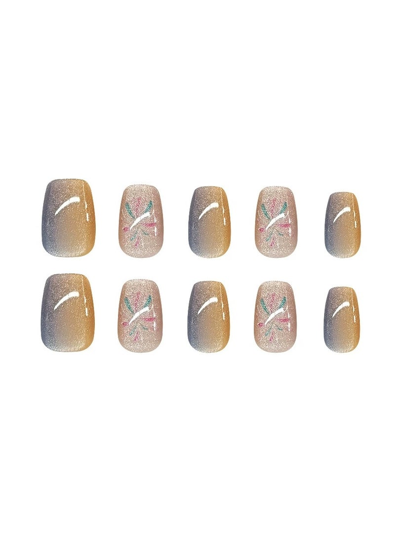 Goolsky Short Press On Nails – Crystal Cat Eye Firework Design 30PCS Elegant Glossy Fake Nail Tips - Image 3