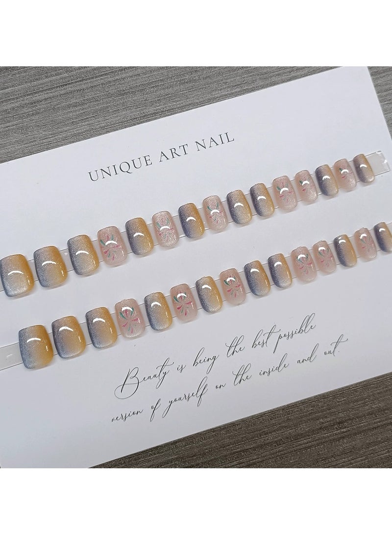 Goolsky Short Press On Nails – Crystal Cat Eye Firework Design 30PCS Elegant Glossy Fake Nail Tips - Image 2