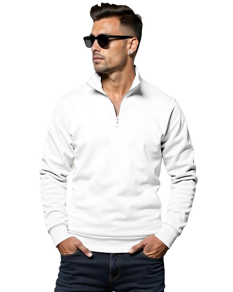 AUSK Men Fleece Turtle Neck Regular Sweatshirt||Sweater || Sweatshirt White, Large - Image 1