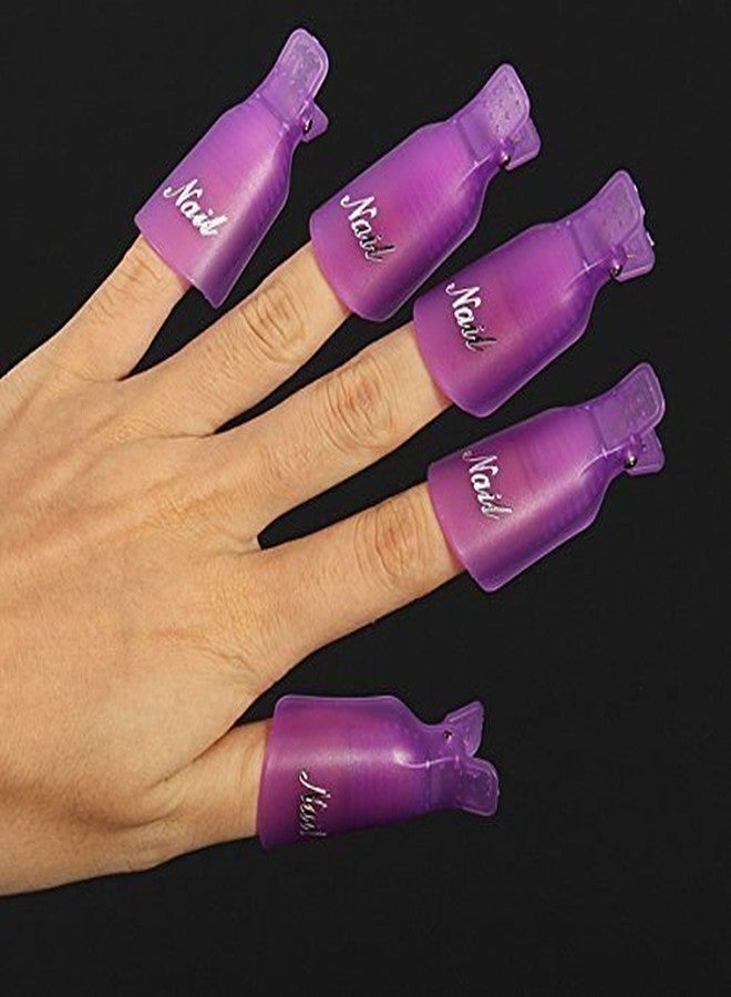 Onwon 10pc Professional Plastic Acrylic Nail Art Soak Off Cap Clip Uv Gel Polish Remover Wrap Cleaner Clip Cap Tool (Purple) - Image 1