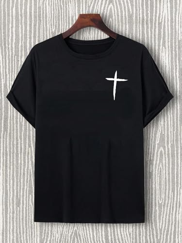 Floerns Men's Cross Print Short Sleeve T Shirt Crewneck Tee Shirts Black Dull Medium - Image 3