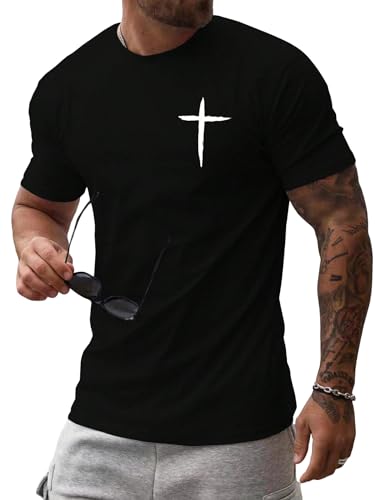Floerns Men's Cross Print Short Sleeve T Shirt Crewneck Tee Shirts Black Dull Medium - Image 1