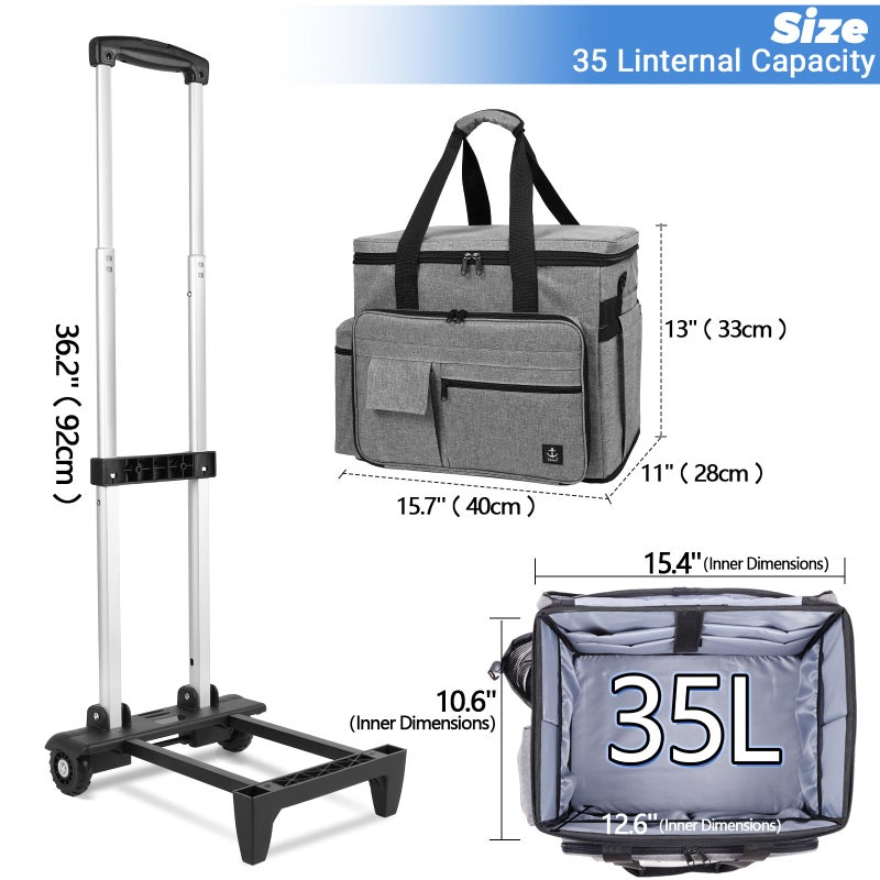 Timoxi Rolling Teacher Bag Built-in Hard Support Board, Rolling Briefcase with Detachable Trolley, Rolling bag with Laptop compartment, Adjustable Shoulder Strap, and Ample Storage Space - Image 5