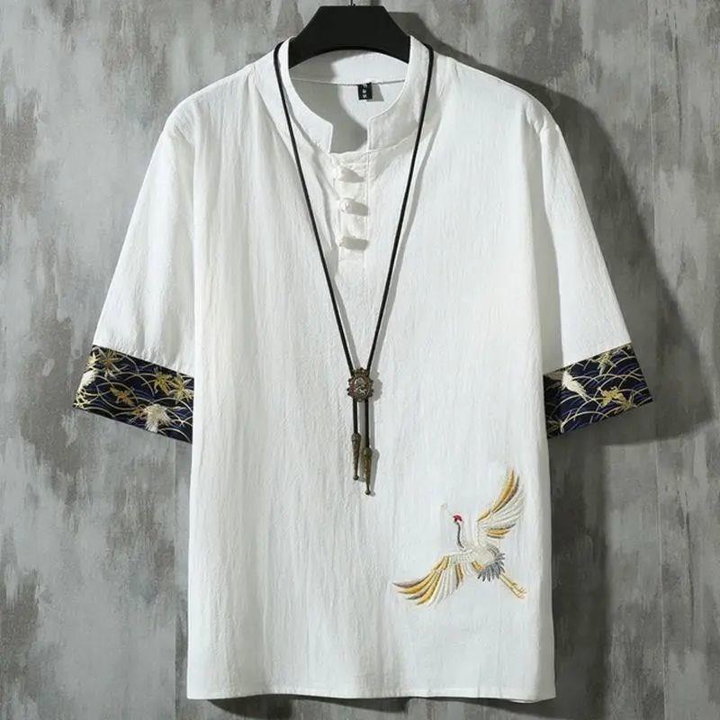 Trendy Brand Summer Chinese Style Linen Short-sleeved T-shirt Men's Trendy Youth Half-sleeved Thin Men's Cotton and Linen Base Shirt - Image 3
