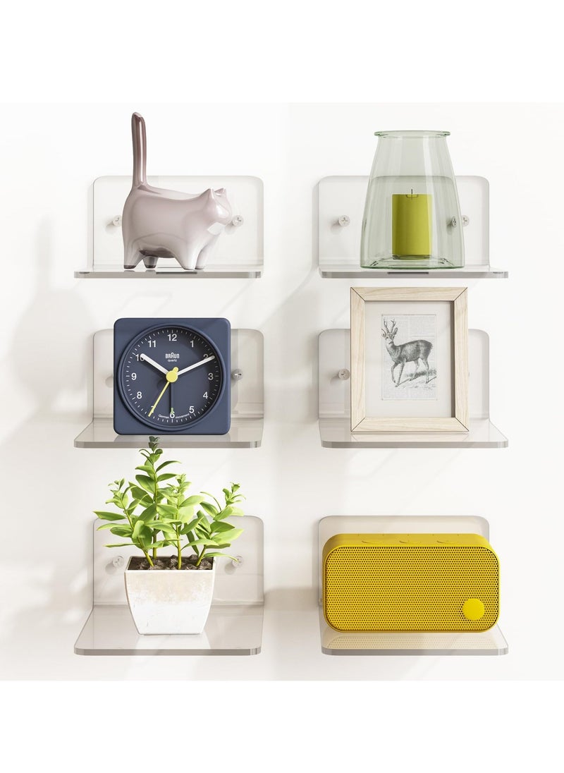 Generic - Small Acrylic Shelves Set of 6, 4in Floating Wall Mounted Shelves for Plants, Small Wall Decoration & Storage Shelf for Toy Display (Clear) - Image 1