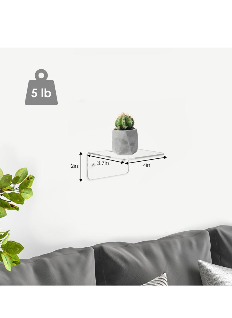Generic - Small Acrylic Shelves Set of 6, 4in Floating Wall Mounted Shelves for Plants, Small Wall Decoration & Storage Shelf for Toy Display (Clear) - Image 1