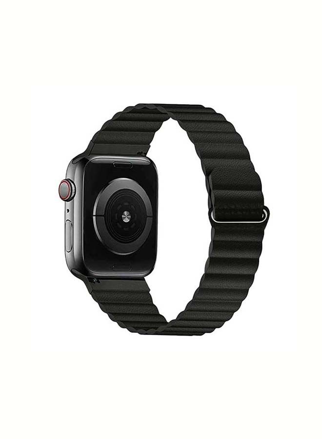 NIBEMINENT Replacement Strap 42mm/44mm/45mm/49mm Leather Magnetic Loop Band For Apple Watch Series 1/2/3/4/5/6/7/8/SE Black - Image 1