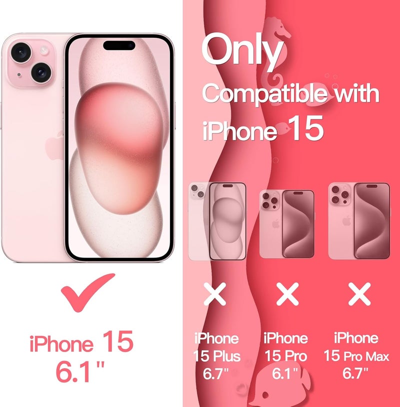 Jetech Cute Case For Iphone 15 6.1-Inch, Wave Frame Curly Shape Shockproof Phone Cover For Women And Girls, Clear Hard Pc Back Pink - Image 2