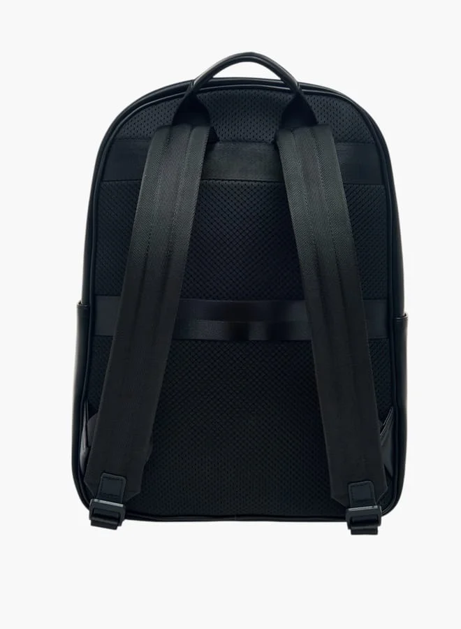 دوتشيني Mens Solid Backpack With Adjustable Straps And Zip Closure
