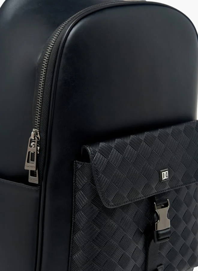 دوتشيني Mens Solid Backpack With Adjustable Straps And Zip Closure