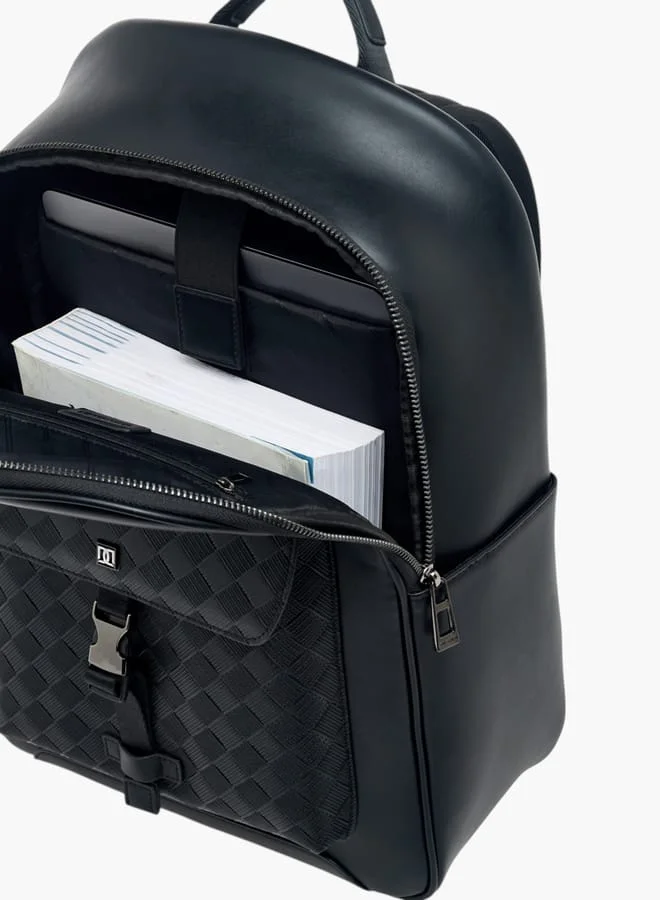 دوتشيني Mens Solid Backpack With Adjustable Straps And Zip Closure