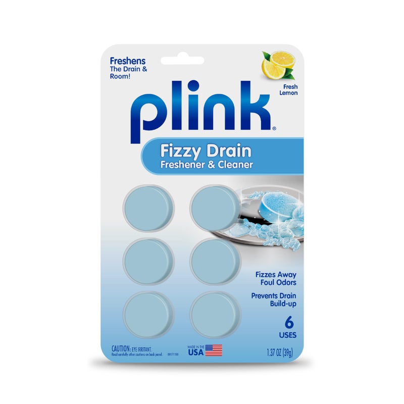 Plink Fizzy Drain Freshener and Cleaner, Prevents Clogs and Removes Odors in Household Sinks, Lemon Scent, 6-Pack - Image 1