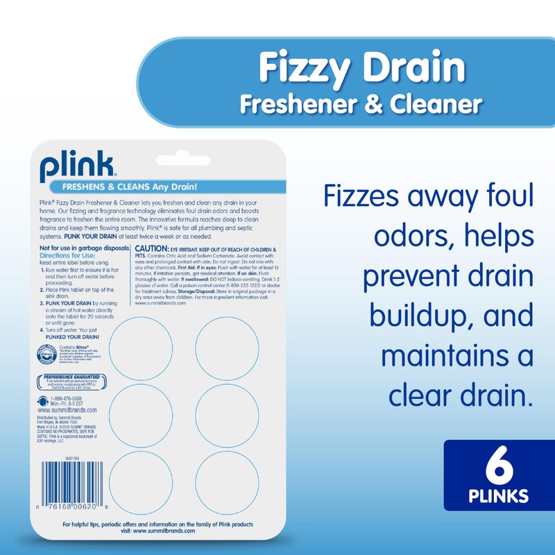 Plink Fizzy Drain Freshener and Cleaner, Prevents Clogs and Removes Odors in Household Sinks, Lemon Scent, 6-Pack - Image 2