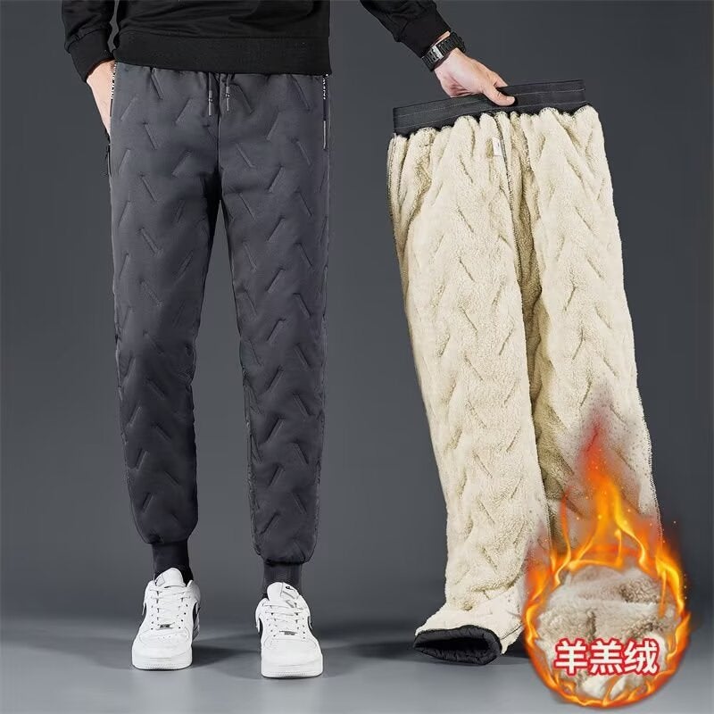2024 Winter Cotton-Padded Lambskin Men'S Large Size Pants Plus Size Thickened Warm Middle-Aged Casual Mid-Waist Trousers Trendy - Image 3