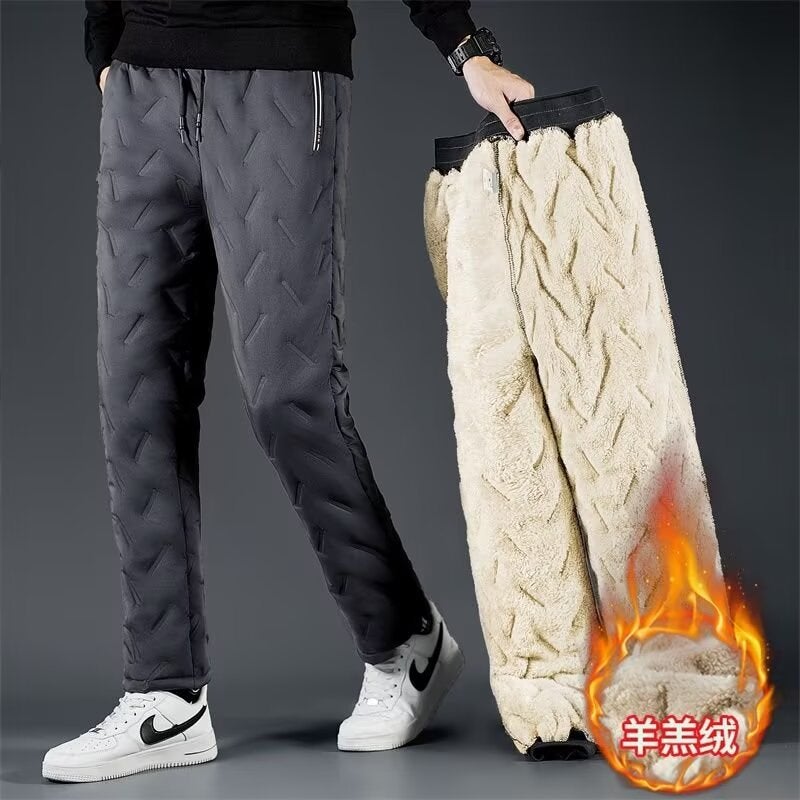 2024 Winter Cotton-Padded Lambskin Men'S Large Size Pants Plus Size Thickened Warm Middle-Aged Casual Mid-Waist Trousers Trendy - Image 5