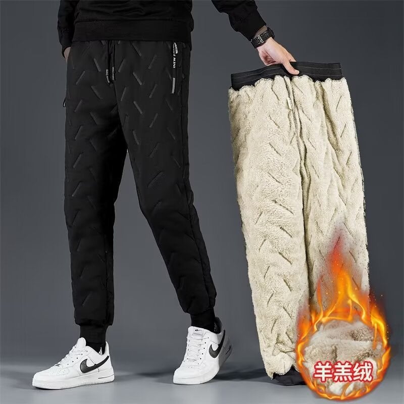 2024 Winter Cotton-Padded Lambskin Men'S Large Size Pants Plus Size Thickened Warm Middle-Aged Casual Mid-Waist Trousers Trendy - Image 1