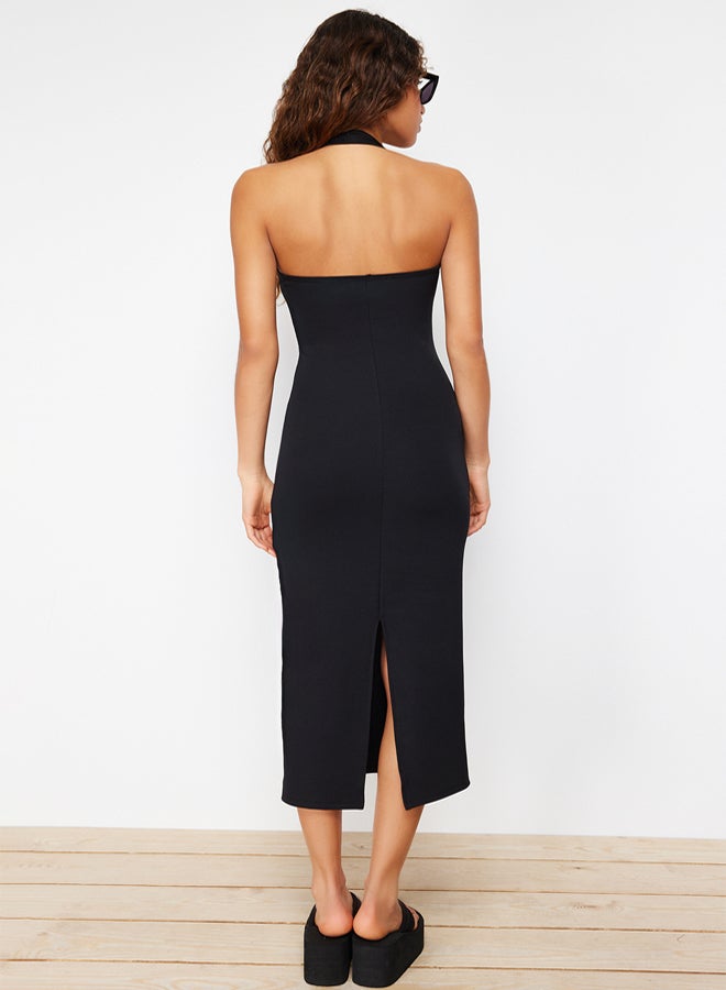 trendyol Black Fitted Square Neck Ribbed Stretchy Knitted Maxi Pencil Dress - Image 5