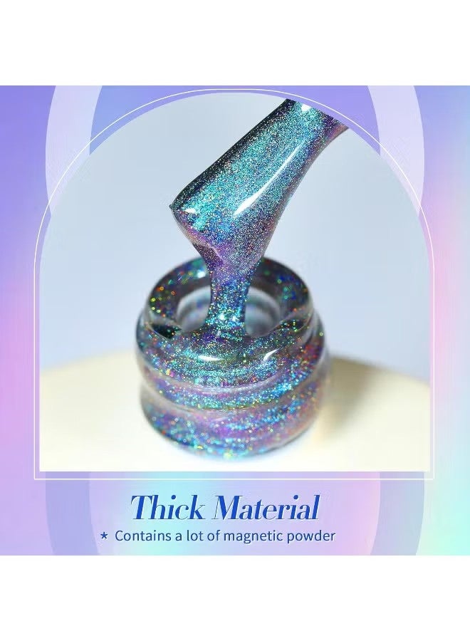Born Pretty 9D Cat Magnetic Eye Gel Nail Polish Holographic Rainbow Gel Polish Blue Purple Soak Off U V LED Gel Polish Nail Art Design Manicure Salon DIY Home 15ML - Image 2