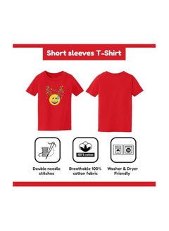 PRINTSHOP4ME Christmas Emoji Kids Red T-Shirt For Boys–Soft Cotton Round Neck Short Sleeve T-Shirt With Smiley Face Emoji–Great For Parties  - Image 5