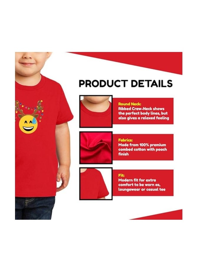 PRINTSHOP4ME - Christmas Emoji Kids Red T-Shirt For Boys–Soft Cotton Round Neck Short Sleeve T-Shirt With Smiley Face Emoji–Great For Parties - Image 1