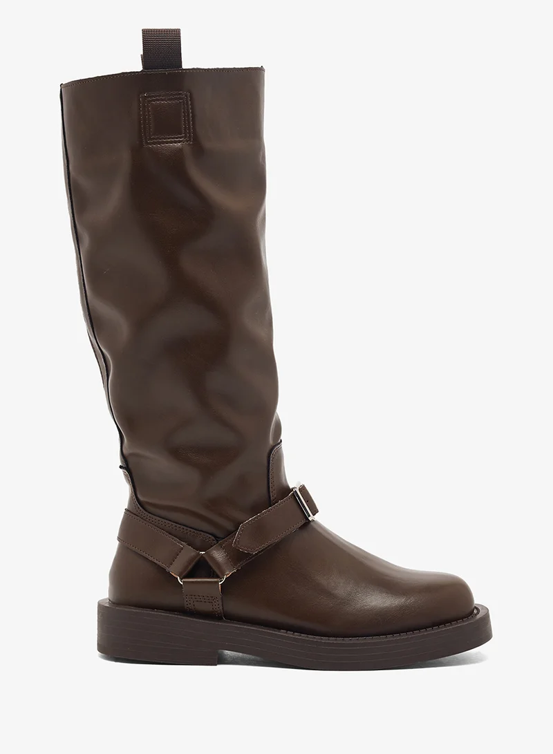 ايلا Block Heel Platform Boots with Buckle Detail