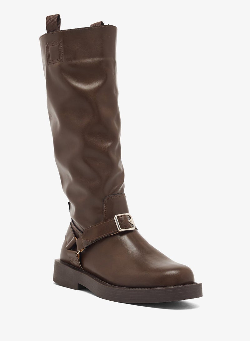 ELLA Block Heel Platform Boots with Buckle Detail - Image 3