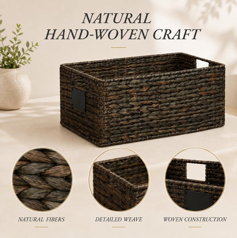 Homesmiths Mocha Water Hyacinth Storage Basket with Handle – Large, L 44 X B 30 X H 20 cm, Eco-Friendly Woven Seagrass Basket for Home Organization, Bedroom, Living Room, Bathroom & Toy Storage - Image 4