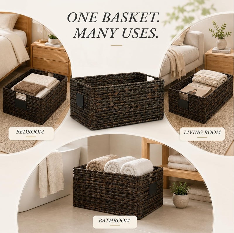 Homesmiths Mocha Water Hyacinth Storage Basket with Handle – Large, L 44 X B 30 X H 20 cm, Eco-Friendly Woven Seagrass Basket for Home Organization, Bedroom, Living Room, Bathroom & Toy Storage - Image 5
