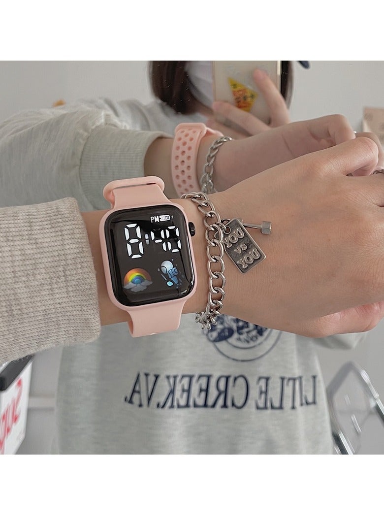 New Small Square Student Sports Watch LED Electronic Smart Electronic Watch Pink - Image 3