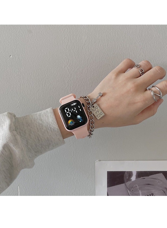 New Small Square Student Sports Watch LED Electronic Smart Electronic Watch Pink - Image 2