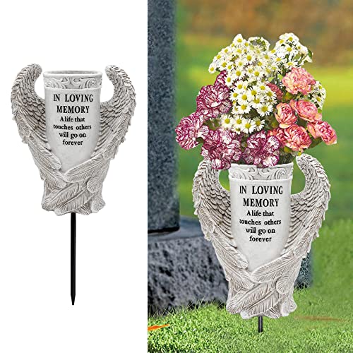 BAYN Grave Decorations for Cemetery, Angel Wings Vases with Spikes for Garden Decorations Waterproof Garden Statues Memorial Gifts for Loss of Loved One - Image 1