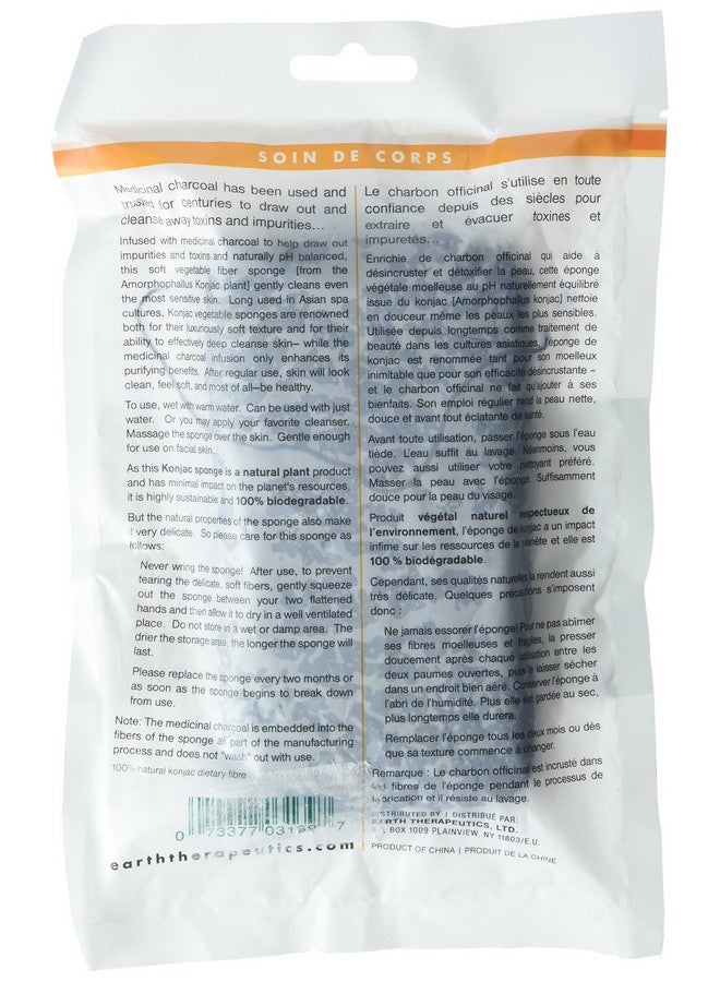Earth Therapeutics Purifying Vegetable Body Sponge Infused With Medicinal Charcoal New - Image 3