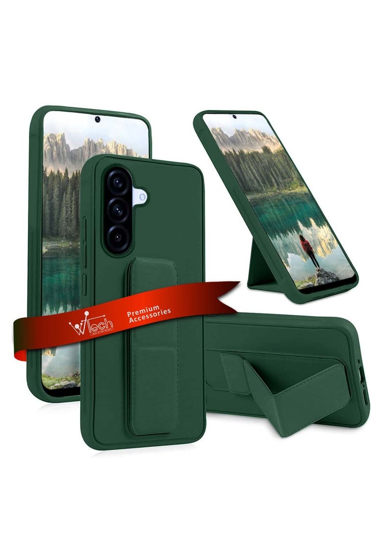 Wtech Samsung Galaxy A36 5G 2025 / Samsung Galaxy A56 5G 2025 Hand Grip Foldable Magnetic Kickstand Wrist Strap Finger Grip With Built-In Iron Case Cover - Dark Green - Image 1