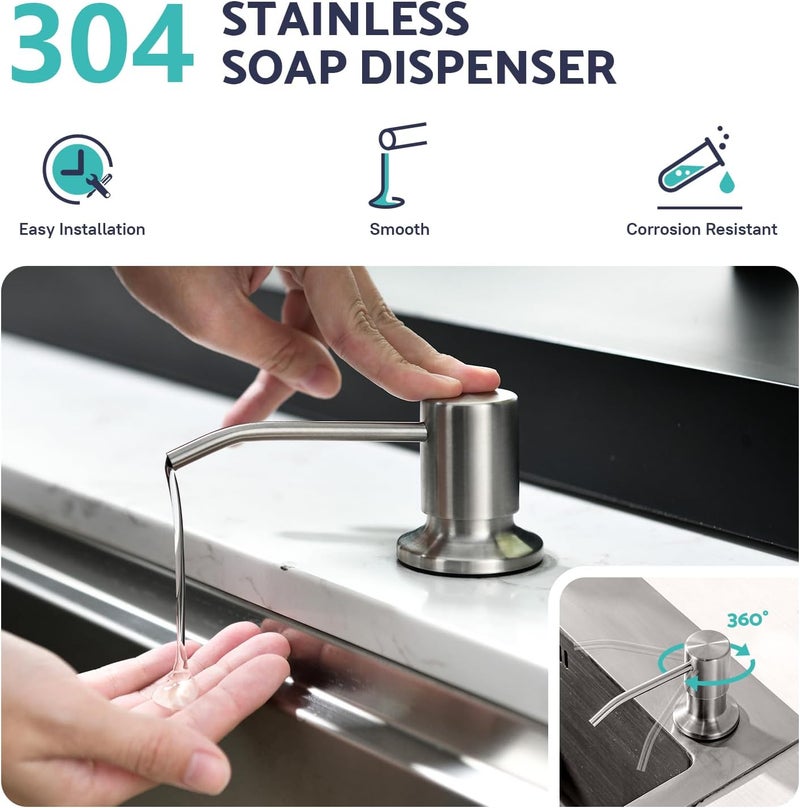 kicimpro Kitchen Sink Faucet with Soap Dispenser, 3 Modes Kitchen Faucet with Pull Down Sprayer and Soap Dispenser, 304 Stainless Brushed Nickel Single Handle Kitchen Bar Faucets with Water Lines - Image 4