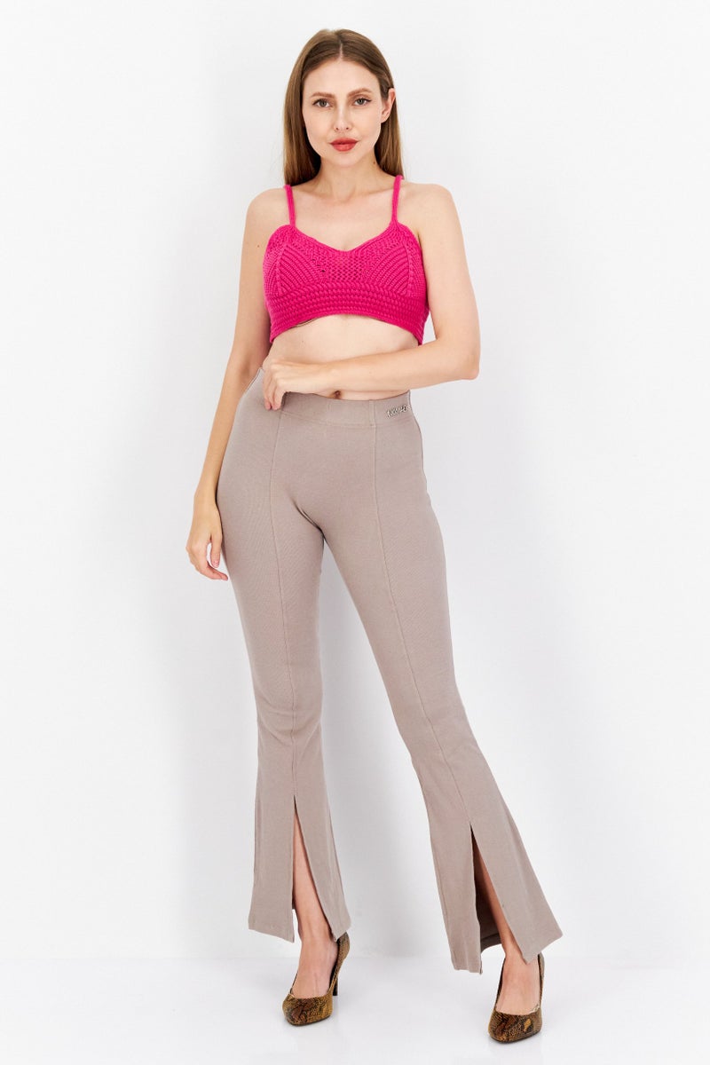 Aqua Women V-Neck Sleeveless Crochet Cropped, Dark Pink - Image 4