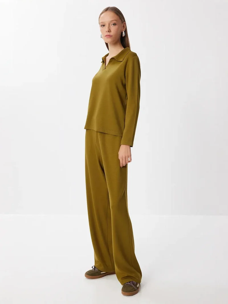 Lovely Istanbul ISTANBUL Polo Collar Sweater and Wide Leg Pants Two-Piece Set