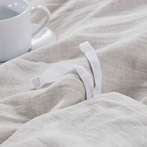 MEADOW PARK 100% Stone Washed Linen Duvet Cover Set 3 Pieces, Queen Size 90 inches x 92 inches, Shams 20 inches x 26 inches, Ruffled Style, Button Closure, Corner Ties, Super Soft, Solid Natural color - Image 5