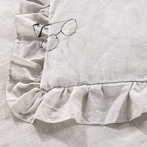 MEADOW PARK 100% Stone Washed Linen Duvet Cover Set 3 Pieces, Queen Size 90 inches x 92 inches, Shams 20 inches x 26 inches, Ruffled Style, Button Closure, Corner Ties, Super Soft, Solid Natural color - Image 4