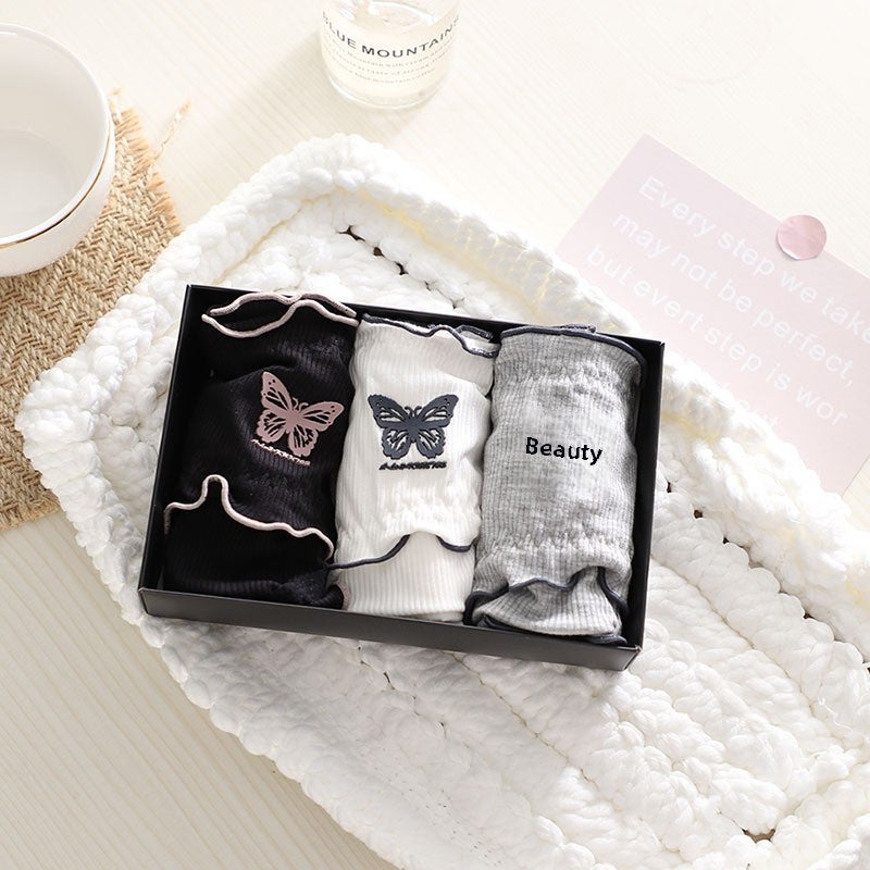 Cute Butterfly Print Cotton Girls Panties Black - Image 4