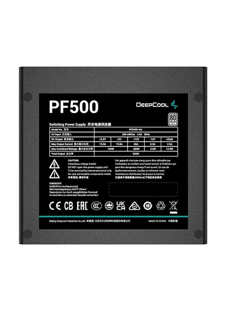 DEEPCOOL وحدة إمداد الطاقة Deepcool PF500 بقدرة 500 واط، حجم المروحة 120 مم، PFC النشط + أنبوب مزدوج للأمام، محمل Hypro، معيار 80 Plus، إشارة جيدة 100-500 مللي ثانية | R-PF500D-HA0B-المملكة المتحدة  - Image 3