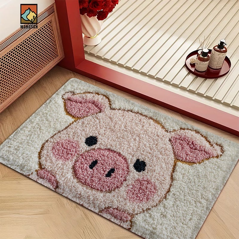 Creative Art Non Slip Bath Mat 80x50cm Cute Pig Design Soft Polyester - Image 1