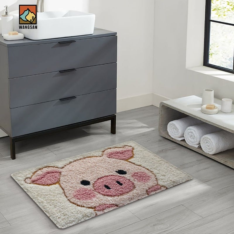 Creative Art Non Slip Bath Mat 80x50cm Cute Pig Design Soft Polyester - Image 2
