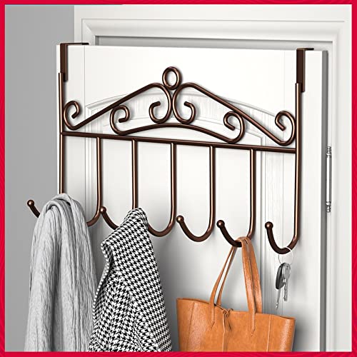 wolpin Over The Door Hook Hanger Wall Organiser Removable Hook Rack for Hanging Towel | Clothes Hanger | Multipurpose Hook Rail Nail-Free (7 Hooks, Brown) - Image 1
