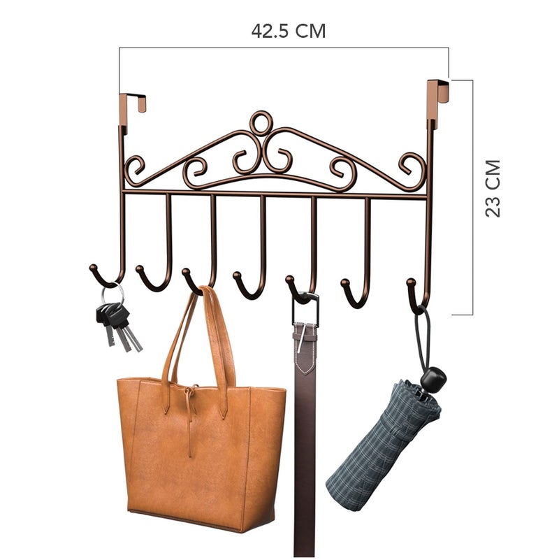 wolpin Over The Door Hook Hanger Wall Organiser Removable Hook Rack for Hanging Towel | Clothes Hanger | Multipurpose Hook Rail Nail-Free (7 Hooks, Brown) - Image 3