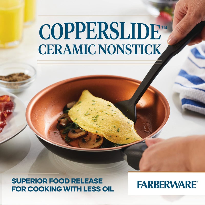 Farberware Farberware Glide Ceramic Nonstick Dishwasher Safe Egg Poacher Pan/Skillet with 4 Poaching Cups and Lid, 8 Inch, Black  - Image 2