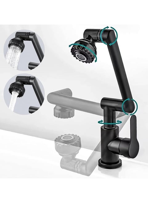 1080° Swivel Bathroom Sink Faucet Mixer Countertop Mount Splashproof Shower Faucet Black