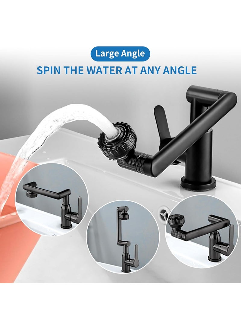 Monda 1080° Swivel Bathroom Sink Faucet Mixer Countertop Mount Splashproof Shower Faucet Black - Image 2