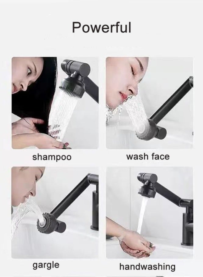 Monda 1080° Swivel Bathroom Sink Faucet Mixer Countertop Mount Splashproof Shower Faucet Black - Image 3