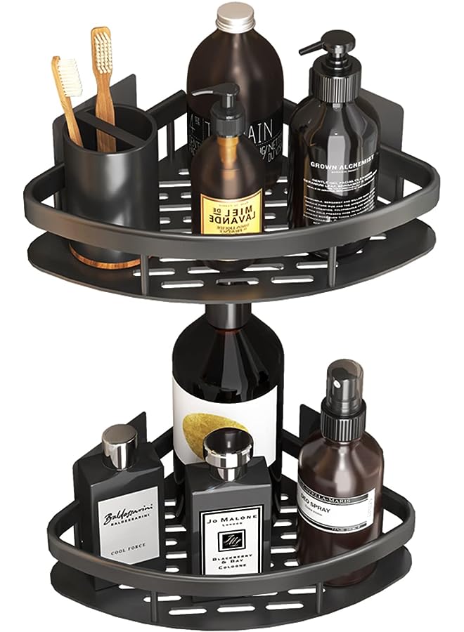 DAYONG Corner Shower Caddy Shelf, Wall Mounted Bathroom Shelf, No Drilling 2-tier Bathroom Corner Shelves, Space Aluminum Triangle Basket Shower Caddy(Triangle) - Image 1