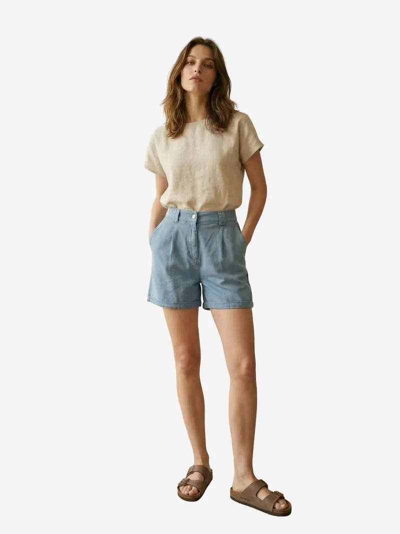 My Fashion Cerulean Blue MY FASHION High Waist Wide Leg Tailored Shorts for Women | Best Price UAE